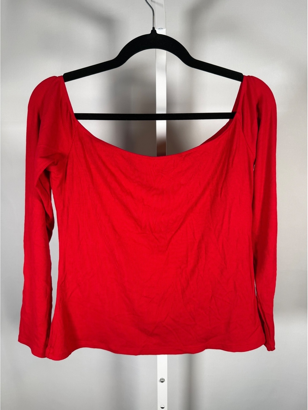 Halara Ribbed Knit Off Shoulder Long Sleeve 2-in-1 Casual Top Red Size Large - Picture 3 of 10